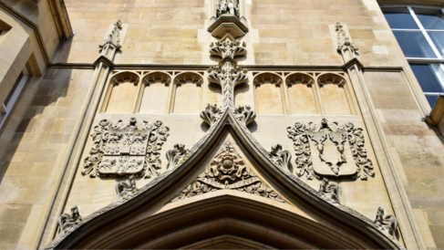 Photo of a detail of the ornate entrance to the Department of Sociology