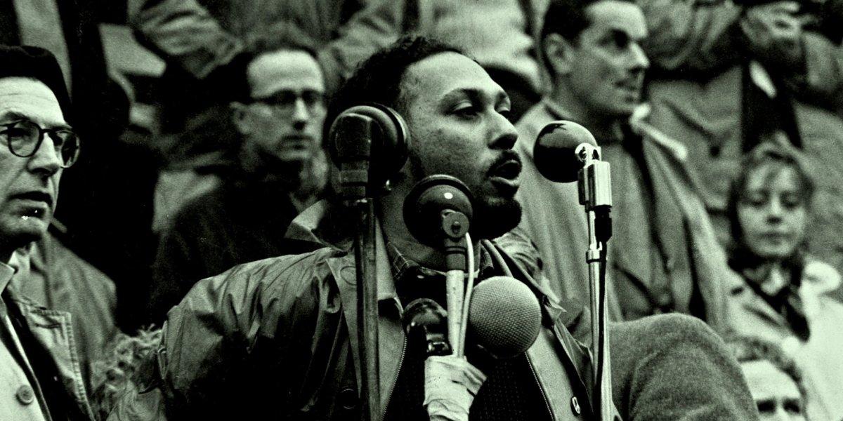 Stuart Hall speaking at Trafalgar Square - Hall Family Archive
