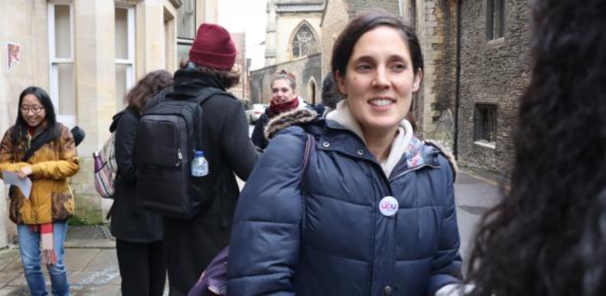 Sociology staff taking strike action in Free School Lane, Cambridge