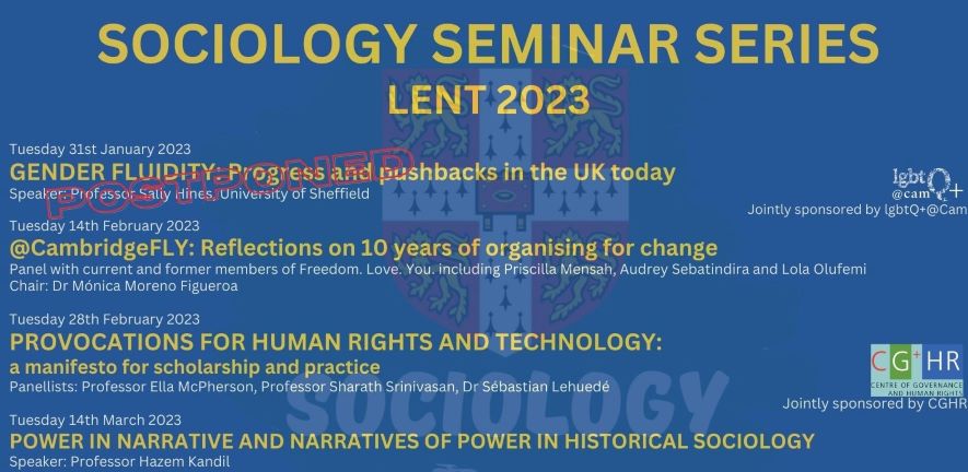 Sociology Seminar Series Lent 23 Termcard