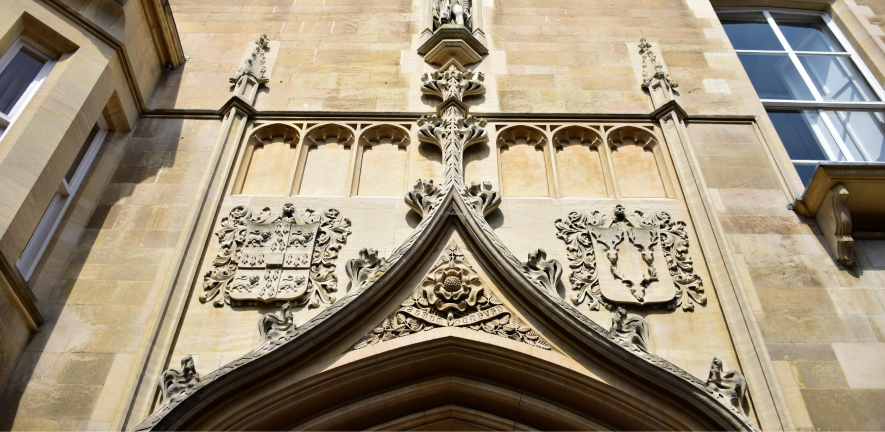 Photo of a detail of the ornate entrance to the Department of Sociology